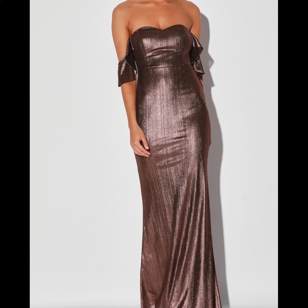 Lulus Dark Pink Metallic Off-the-Shoulder  Dress
